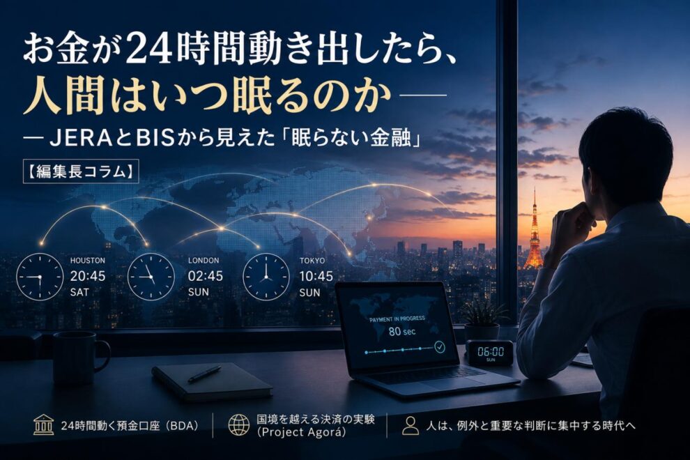 お金が24時間動き出したら、人間はいつ眠るのか──JERAとBISから見えた「眠らない金融」【編集長コラム】