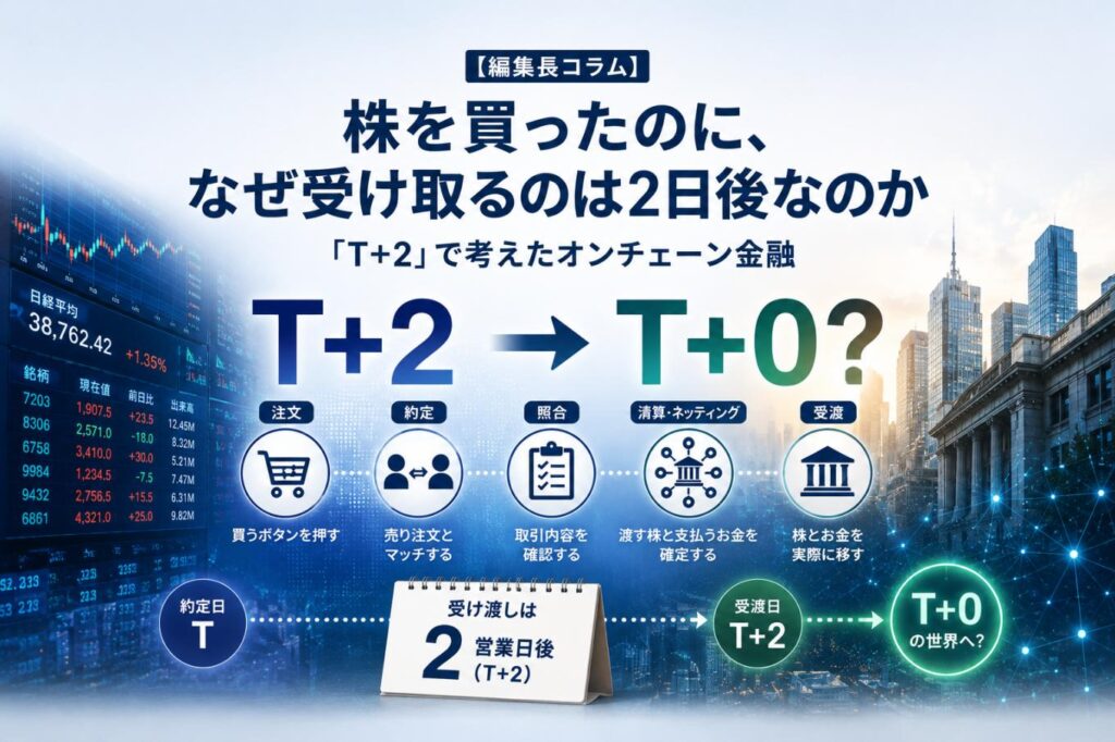 株を買ったのに、なぜ受け取るのは2日後なのか──「T+2」で考えたオンチェーン金融【編集長コラム】