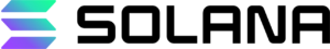 Three gradient chevron shapes stacked diagonally on the left (cyan-to-green, purple-to-teal, purple-to-teal).