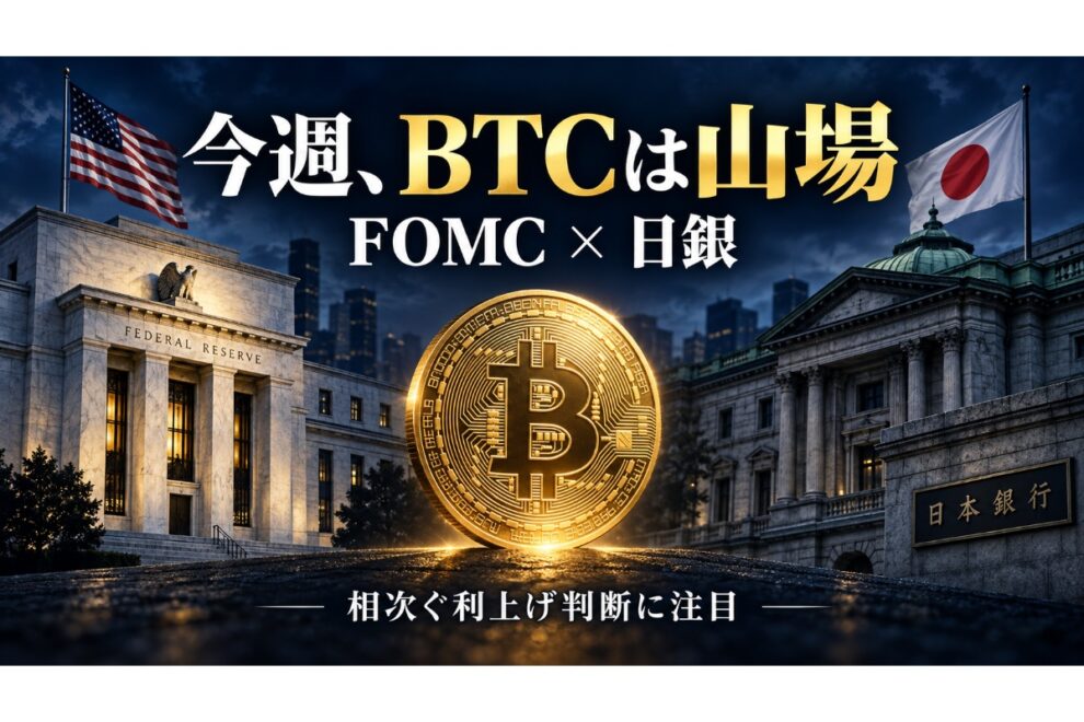 今週、ビットコインは金融政策の山場へ──FOMCと日銀、相次ぐ利上げ判断が試す市場の耐久力【エックスウィン】