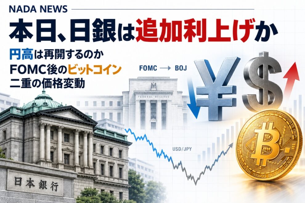 本日、日銀は追加利上げか──円高は再開するのか、FOMC後のビットコインを待つ「二重の価格変動」【エックスウィン】