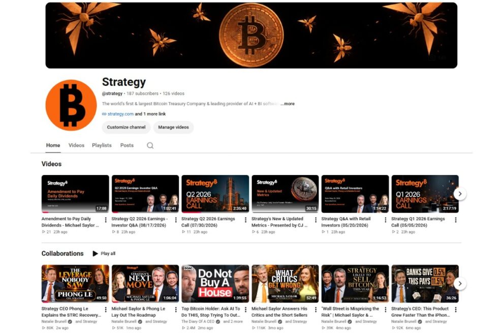 米ストラテジー、ビットコイン関連動画の専用YouTubeチャンネルを開設